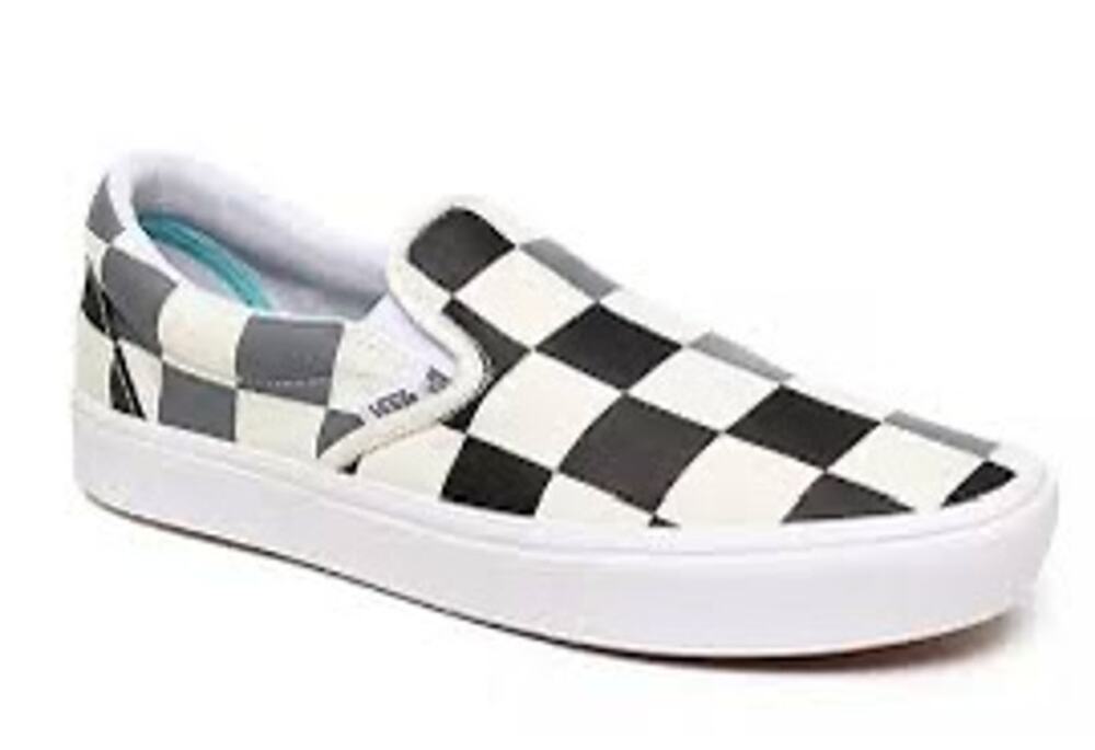 Vans ComfyCush Slip-On shoes black, gray & white checkerboard pattern women 7